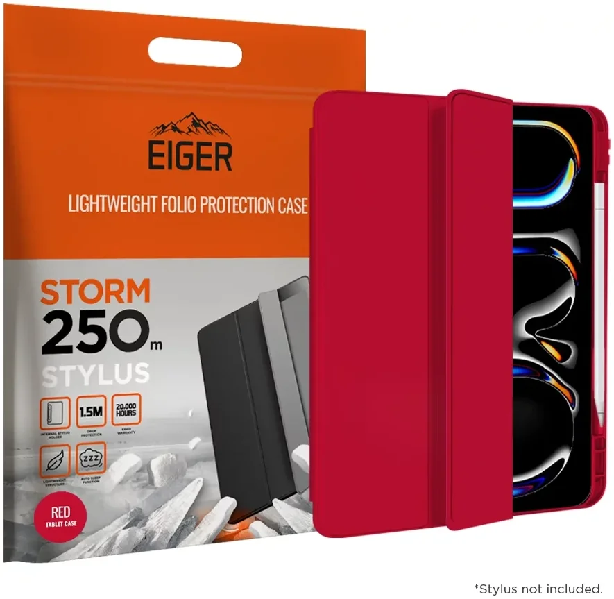 Eiger Storm 250m Stylus iPad Pro 11 (2024/2025) Hoes Book Case Pen Houder Rood afbeelding 1