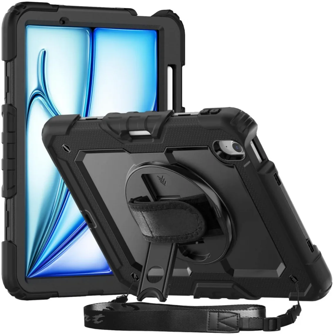 iPad Air 11 (2024/2025/2026) Hoes met Screenprotector Hand- & Schouderriem Zwart afbeelding 1
