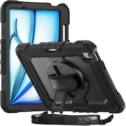 Apple iPad Air 13 (24/25/26) Hoes met Screen Protector en Handriem Zwart afbeelding 1