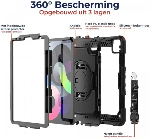 Apple iPad Air 13 (24/25/26) Hoes met Screen Protector en Handriem Zwart afbeelding 4