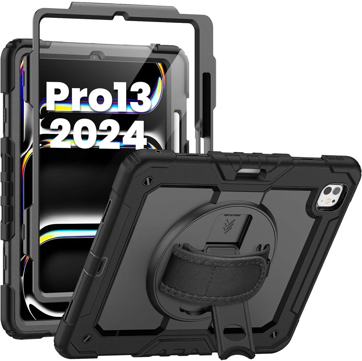 iPad Pro 13 Inch 2024 Hoes Ingebouwde Screenprotector - Beschermhoes Case Zwart afbeelding 1