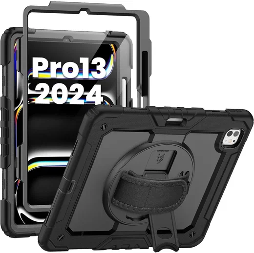 iPad Pro 13 Inch 2024 Hoes Ingebouwde Screenprotector - Beschermhoes Case Zwart afbeelding 1