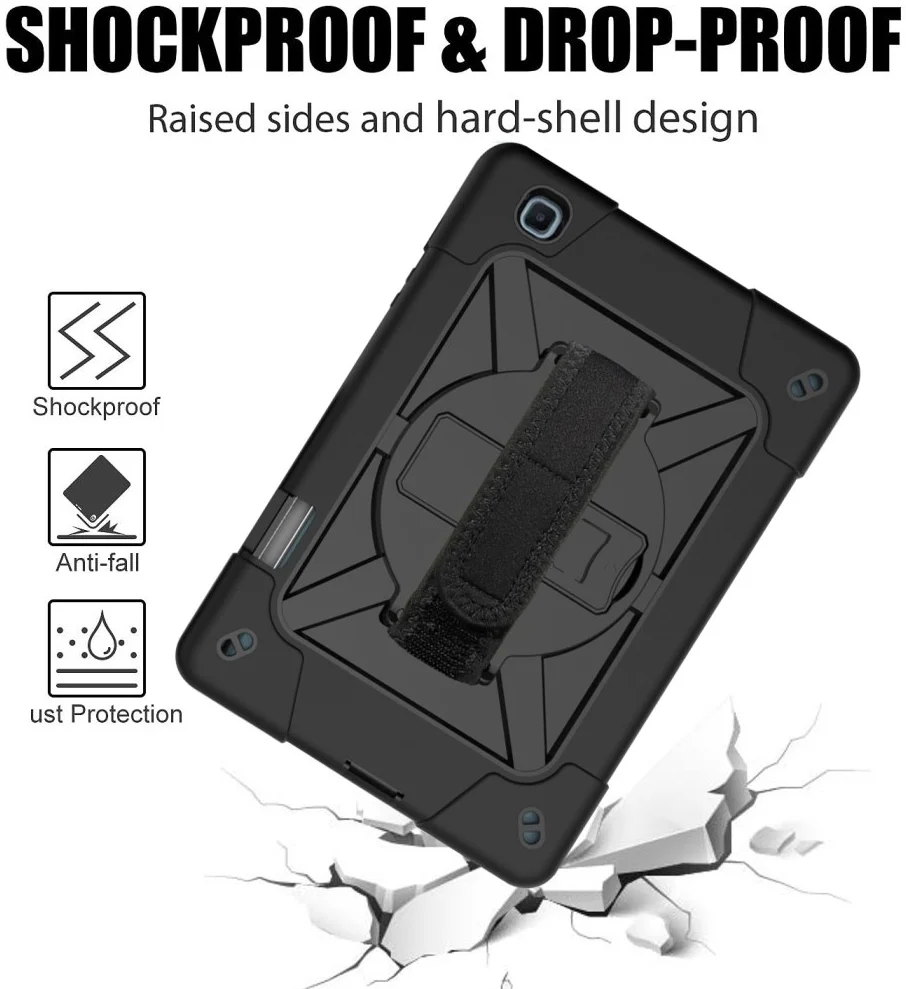 Samsung Galaxy Tab S6 Lite Hoes Back Cover met Kickstand en Handriem Zwart afbeelding 2