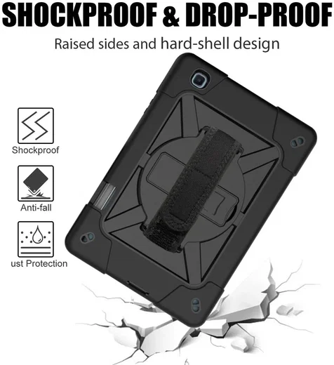 Samsung Galaxy Tab S6 Lite Hoes Back Cover met Kickstand en Handriem Zwart afbeelding 2