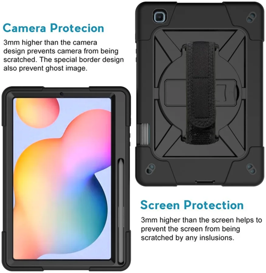 Samsung Galaxy Tab S6 Lite Hoes Back Cover met Kickstand en Handriem Zwart afbeelding 5