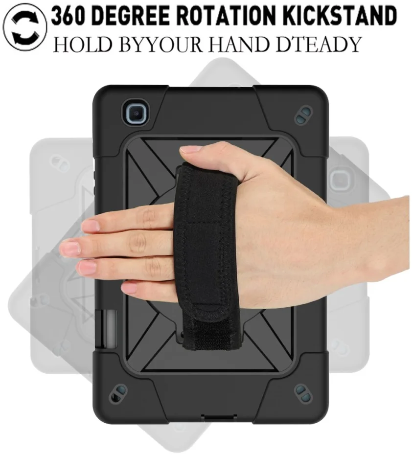 Samsung Galaxy Tab S6 Lite Hoes Back Cover met Kickstand en Handriem Zwart afbeelding 6