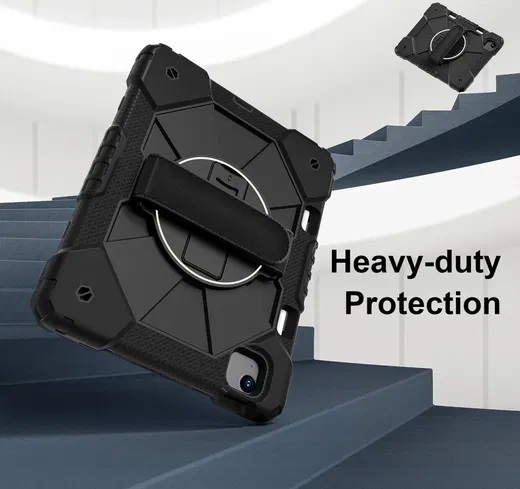 Apple iPad Air 11 (2024/2025) Hoes Back Cover met Kickstand en Handriem Zwart afbeelding 2