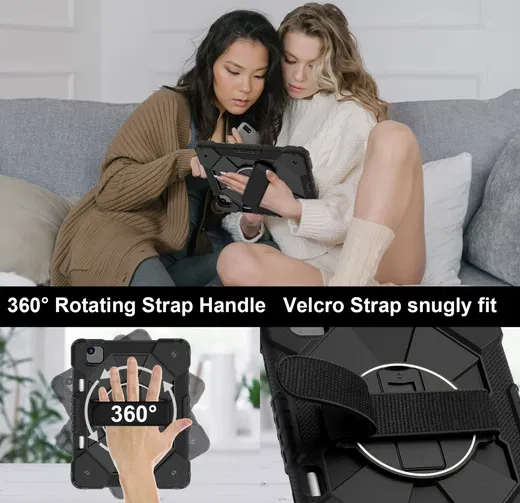 Apple iPad Air 11 (2024/2025) Hoes Back Cover met Kickstand en Handriem Zwart afbeelding 4