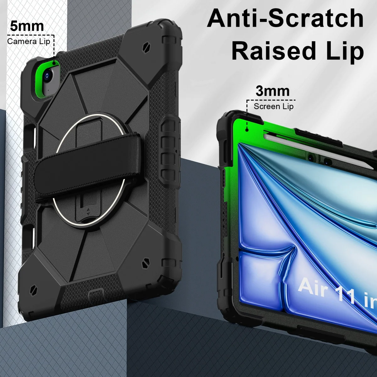 Apple iPad Air 13 (24/25/26) Hoes Back Cover met Kickstand en Handriem Zwart afbeelding 5