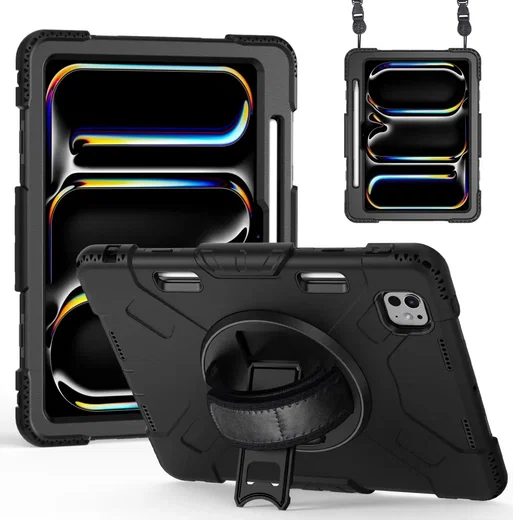 iPad Pro 11 (2024/2025) Hoes Back Cover met Kickstand en Handriem Zwart afbeelding 1
