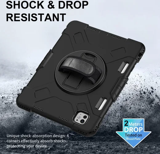 iPad Pro 11 (2024/2025) Hoes Back Cover met Kickstand en Handriem Zwart afbeelding 4