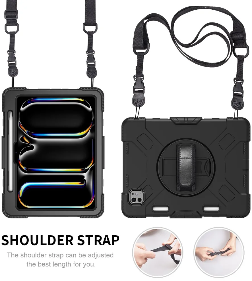iPad Pro 11 (2024/2025) Hoes Back Cover met Kickstand en Handriem Zwart afbeelding 12