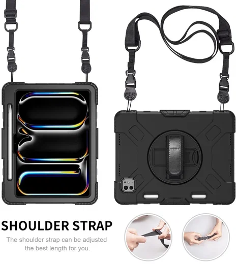 iPad Pro 11 (2024/2025) Hoes Back Cover met Kickstand en Handriem Zwart afbeelding 12