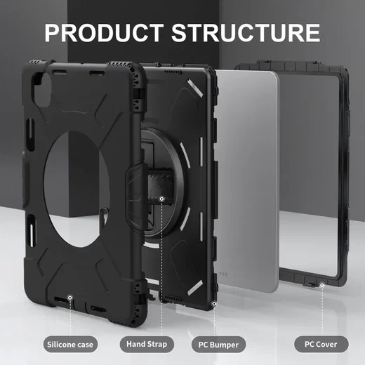 iPad Pro 11 (2024/2025) Hoes Back Cover met Kickstand en Handriem Zwart afbeelding 13