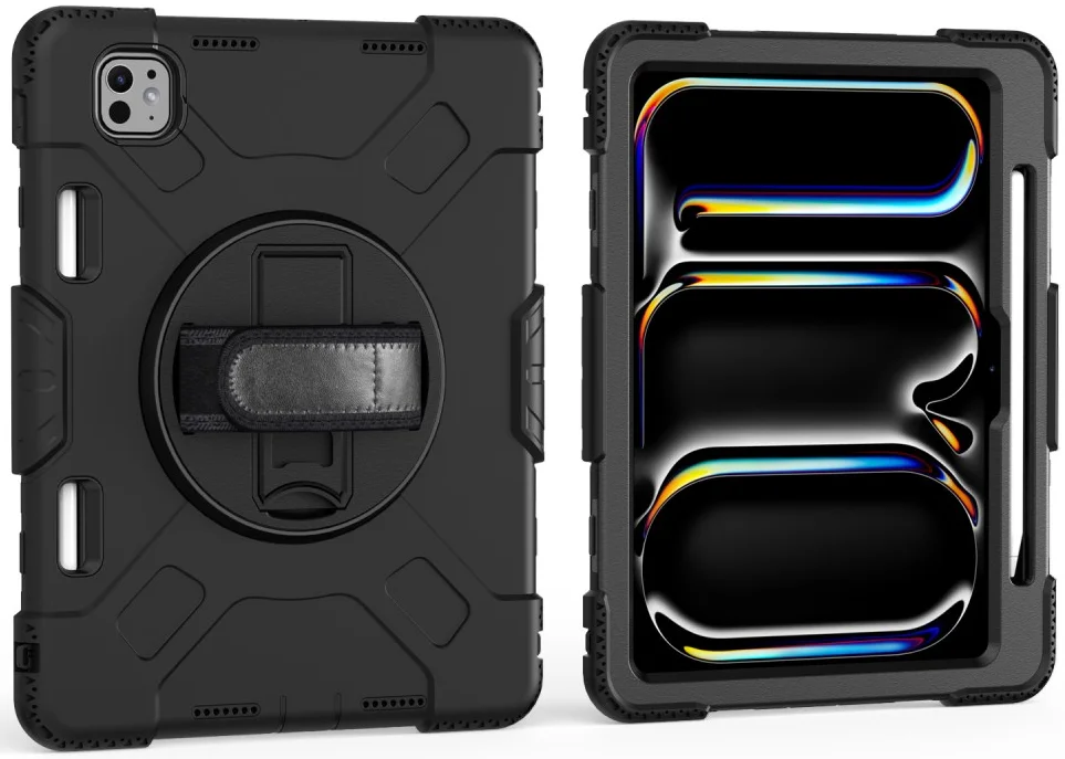 iPad Pro 11 (2024/2025) Hoes Back Cover met Kickstand en Handriem Zwart afbeelding 2