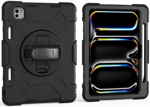 iPad Pro 11 (2024/2025) Hoes Back Cover met Kickstand en Handriem Zwart afbeelding 2