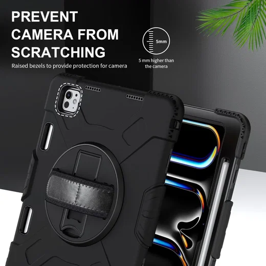 iPad Pro 11 (2024/2025) Hoes Back Cover met Kickstand en Handriem Zwart afbeelding 5