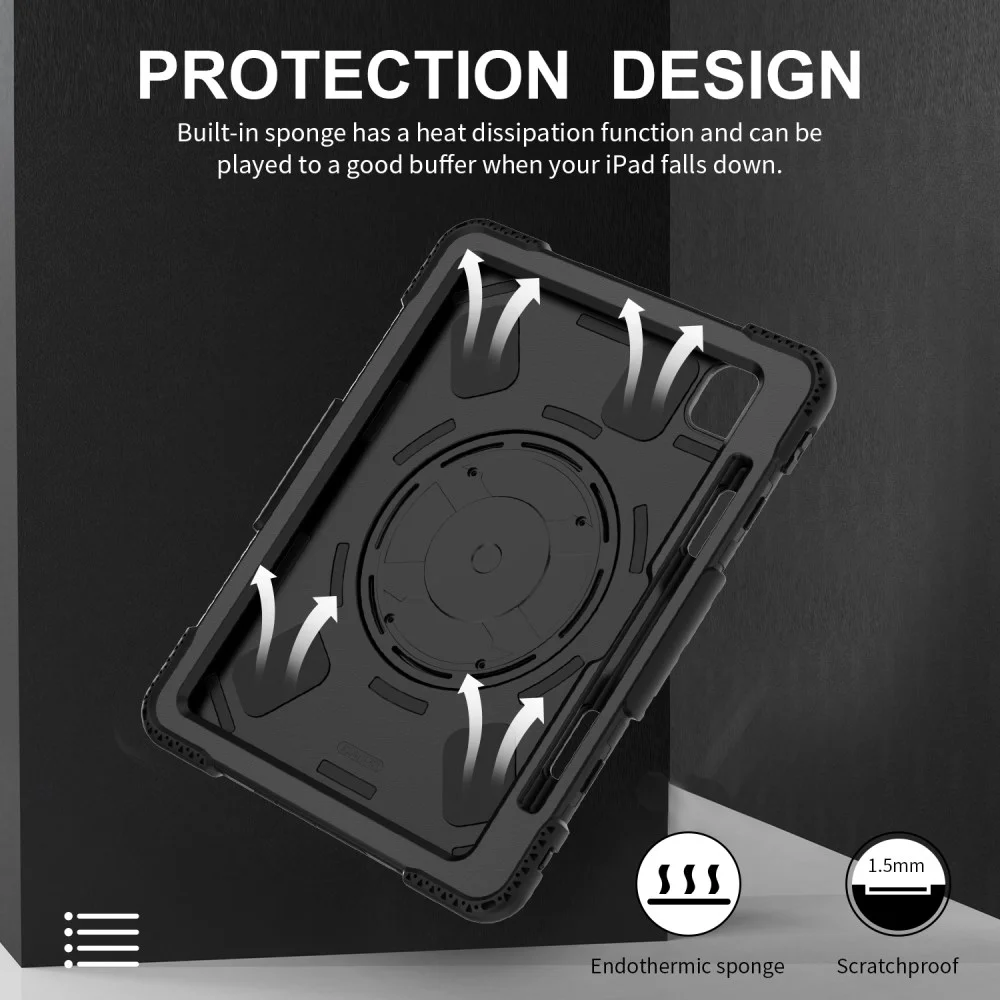iPad Pro 11 (2024/2025) Hoes Back Cover met Kickstand en Handriem Zwart afbeelding 6
