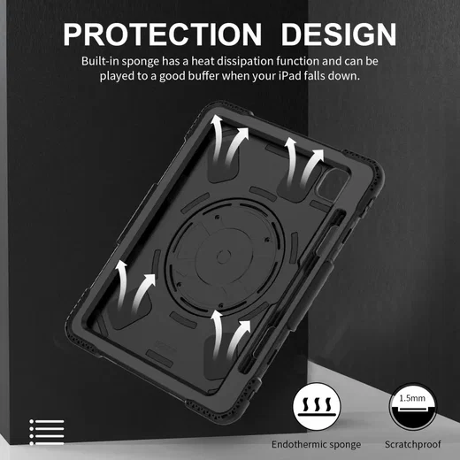 iPad Pro 11 (2024/2025) Hoes Back Cover met Kickstand en Handriem Zwart afbeelding 6