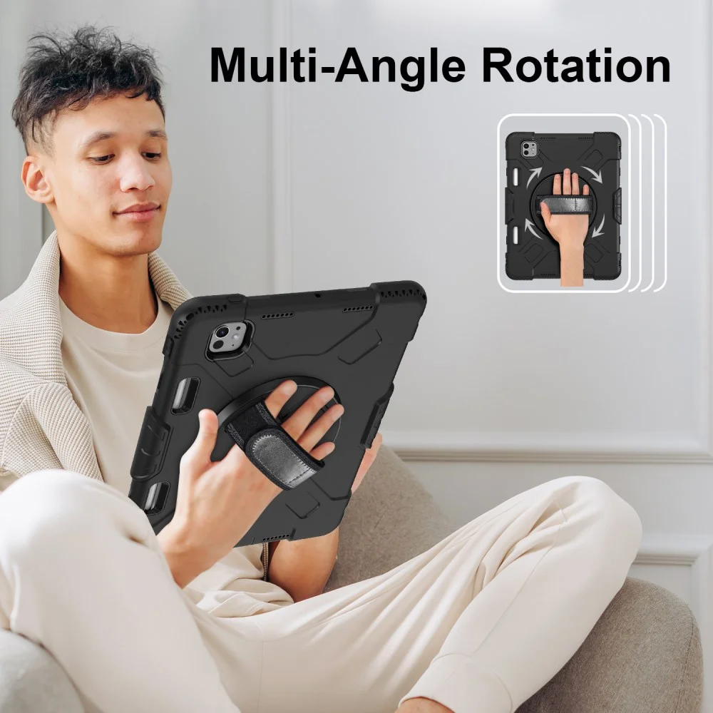 iPad Pro 11 (2024/2025) Hoes Back Cover met Kickstand en Handriem Zwart afbeelding 8