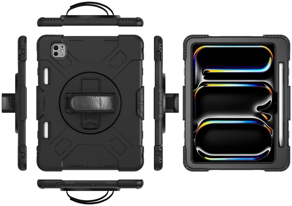 iPad Pro 11 (2024/2025) Hoes Back Cover met Kickstand en Handriem Zwart afbeelding 9