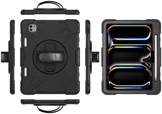 iPad Pro 11 (2024/2025) Hoes Back Cover met Kickstand en Handriem Zwart afbeelding 9