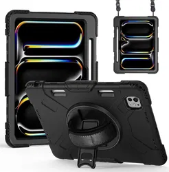 Apple iPad Pro 13 (2024/2025) Hoes Back Cover met Kickstand en Handriem Zwart afbeelding