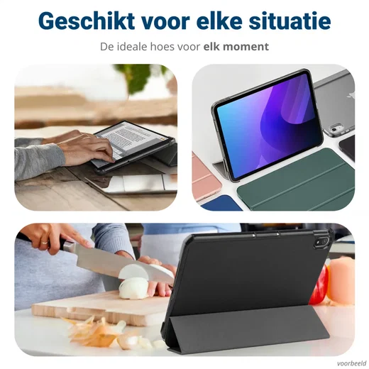 Samsung Galaxy Tab S6 Lite Hoes Tri-Fold Book Case met Standaard Zwart afbeelding 6