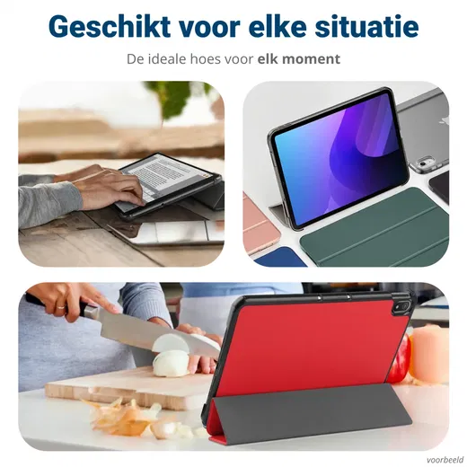 Samsung Galaxy Tab S6 Lite Hoes Tri-Fold Book Case met Standaard Rood afbeelding 5