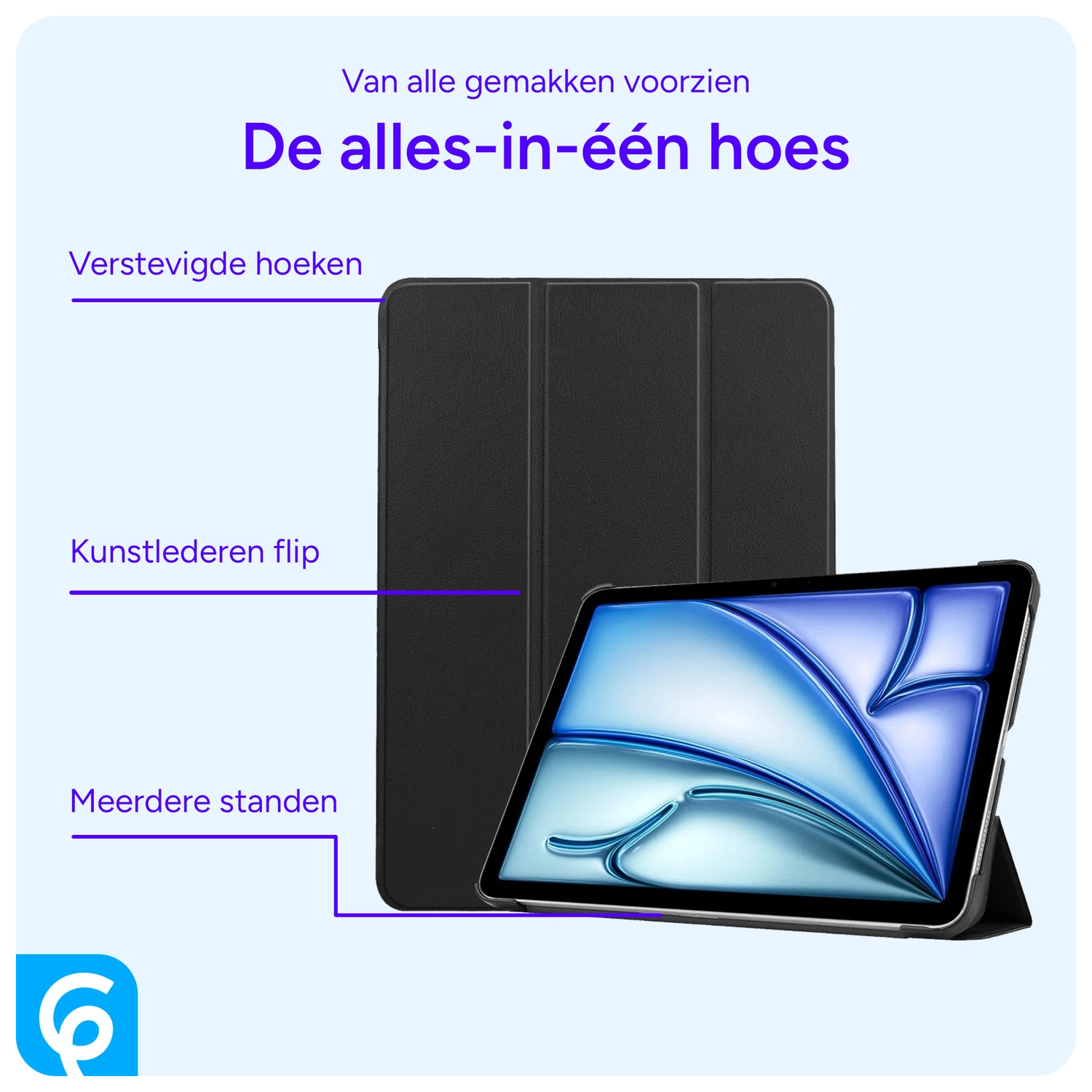 Apple iPad Air 11 (2024/2025) Hoes Tri-Fold Book Case met Standaard Zwart afbeelding 3