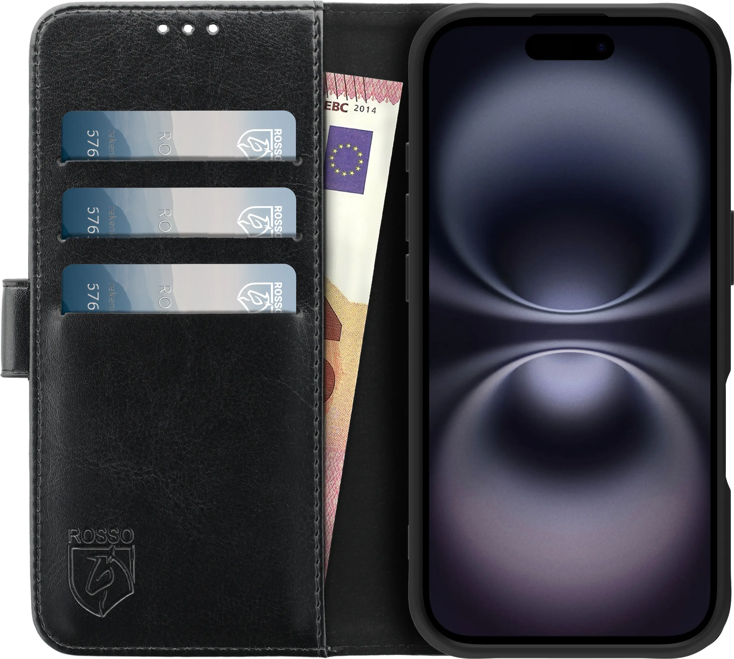 Rosso Element Apple iPhone 16 Hoesje Book Case Wallet Zwart afbeelding 13