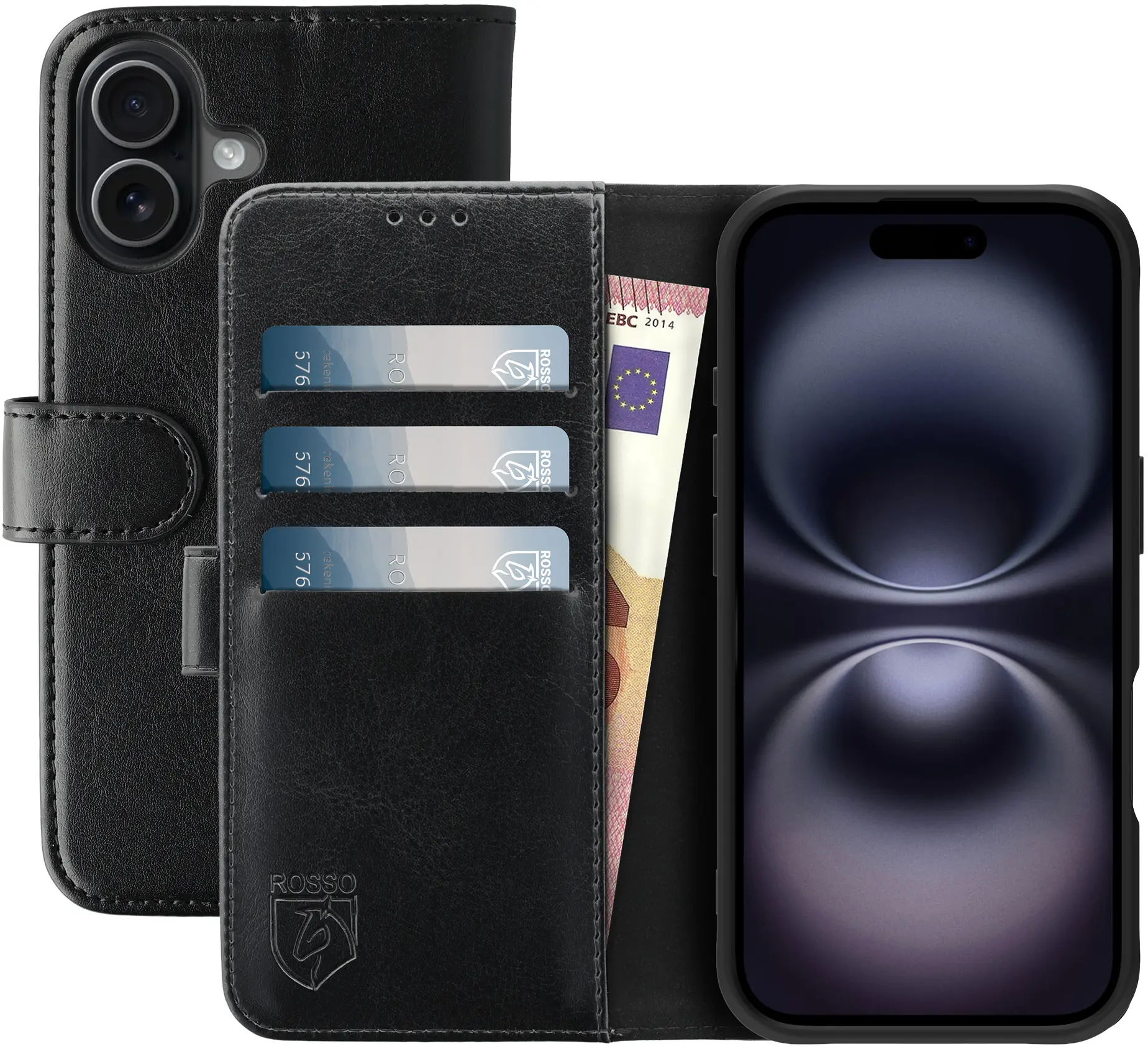 Rosso Element Apple iPhone 16 Hoesje Book Case Wallet Zwart afbeelding 1