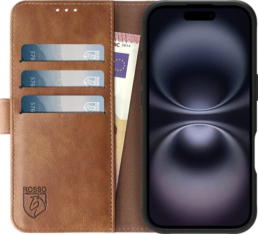 Rosso Element Apple iPhone 16 Hoesje Book Case Wallet Bruin afbeelding 14