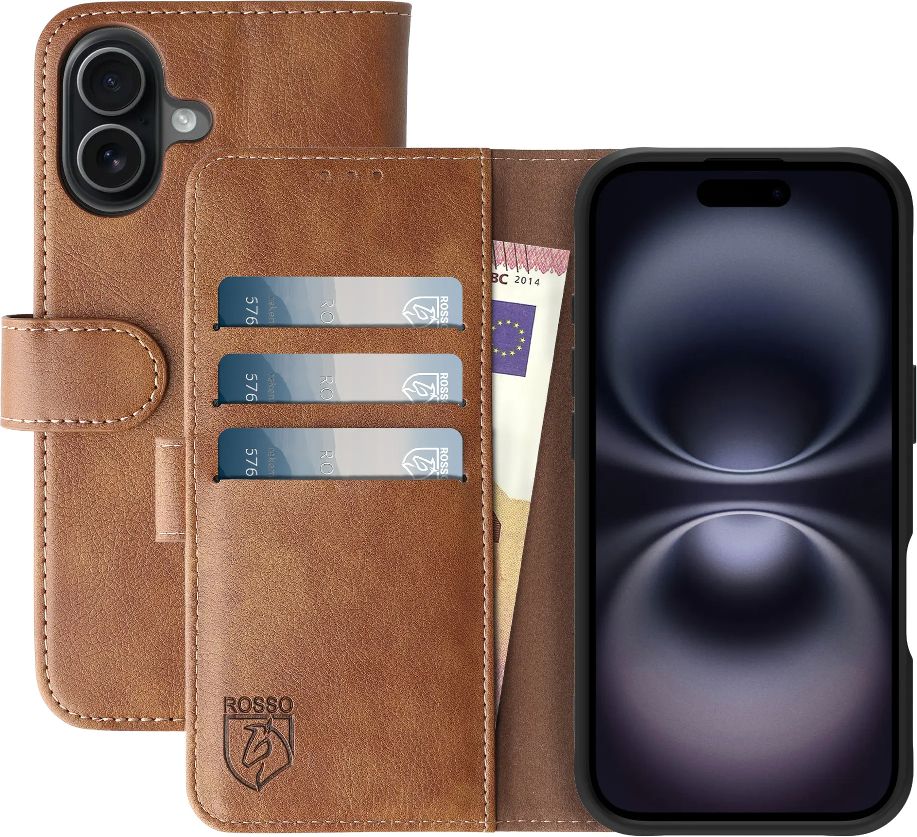 Rosso Element Apple iPhone 16 Hoesje Book Case Wallet Bruin afbeelding 1