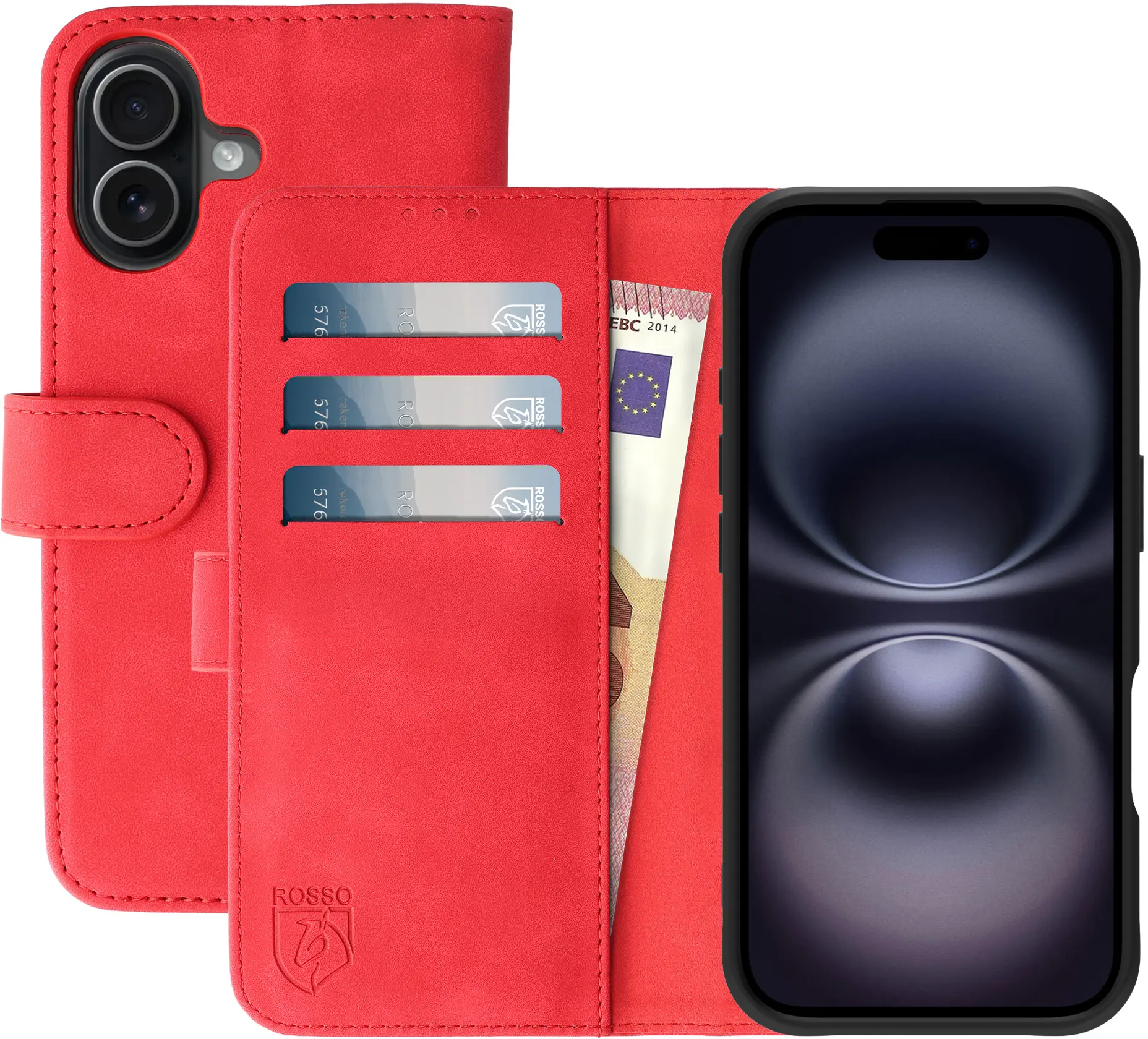 Rosso Element Apple iPhone 16 Hoesje Book Case Wallet Rood afbeelding 1