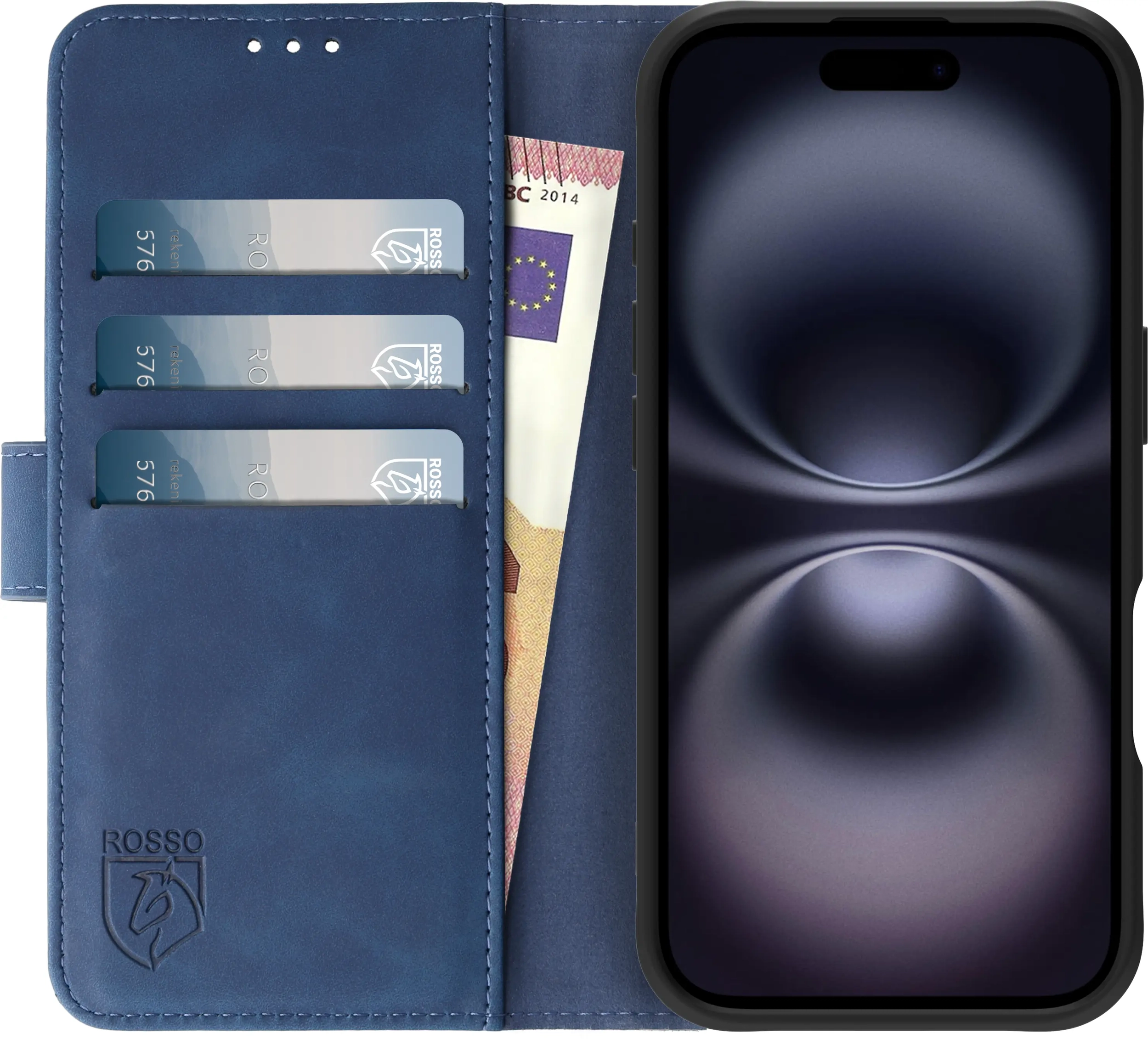Rosso Element Apple iPhone 16 Hoesje Book Case Wallet Blauw afbeelding 12