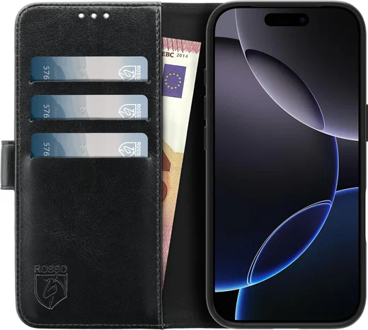 Rosso Element Apple iPhone 16 Pro Hoesje Book Case Wallet Zwart afbeelding 14