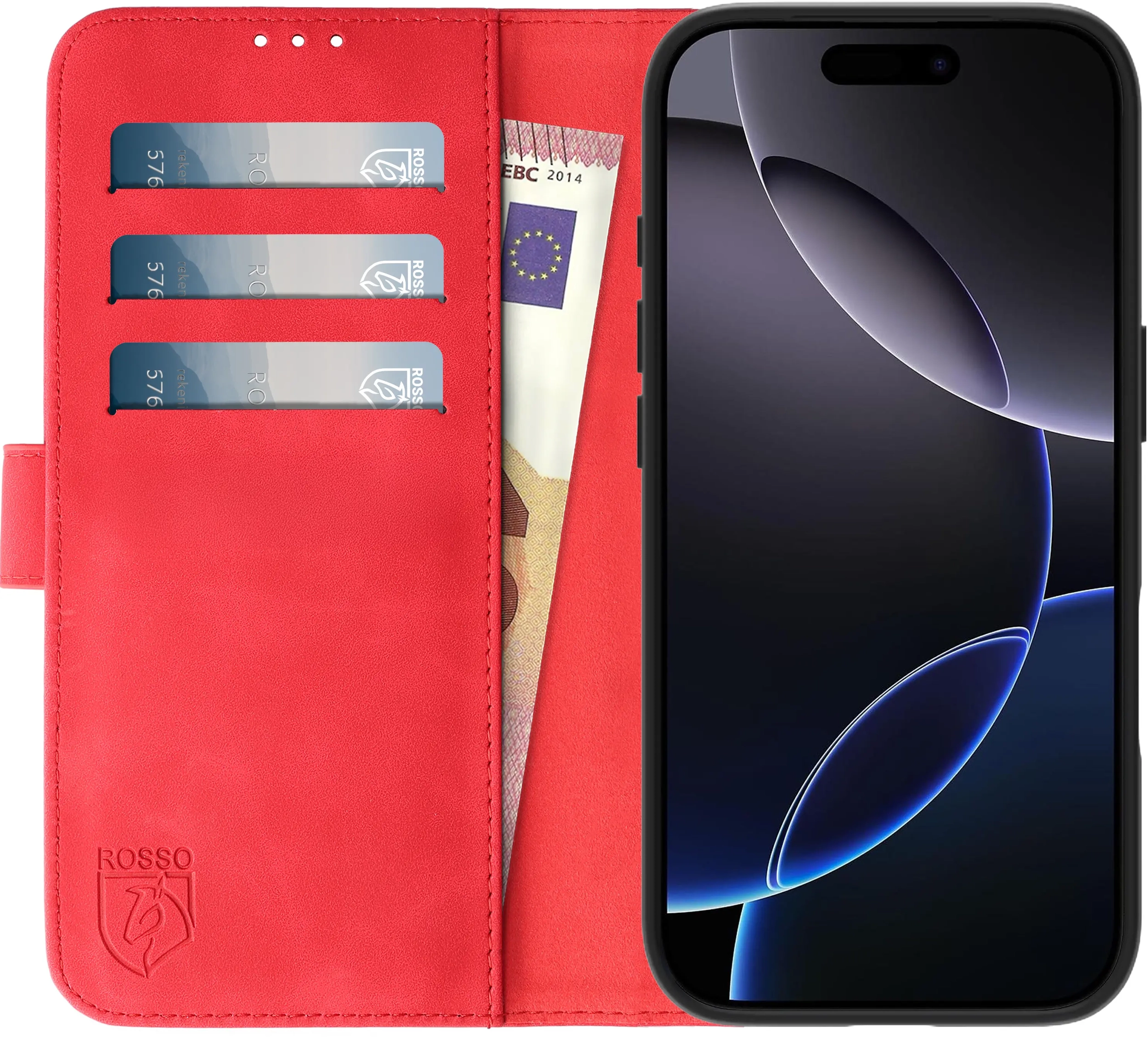 Rosso Element Apple iPhone 16 Pro Hoesje Book Case Wallet Rood afbeelding 12