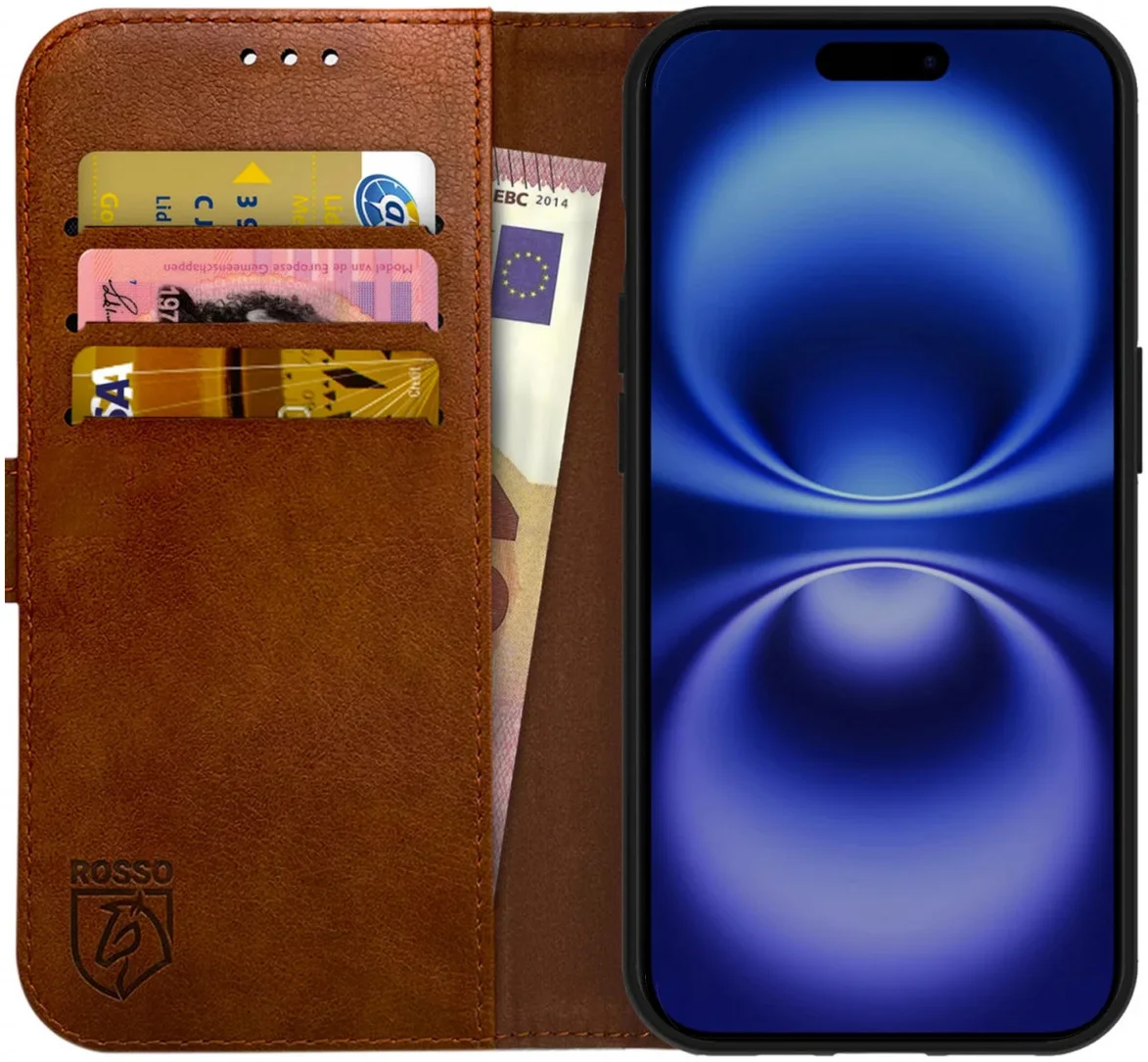 Rosso Element Apple iPhone 16 Plus Hoesje Book Case Wallet Bruin afbeelding 1