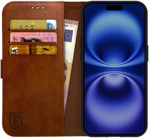 Rosso Element Apple iPhone 16 Plus Hoesje Book Case Wallet Bruin afbeelding 1