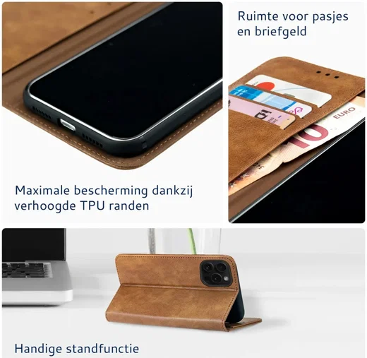 Rosso Element Apple iPhone 16 Plus Hoesje Book Case Wallet Bruin afbeelding 5