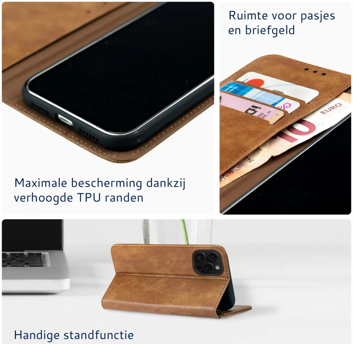 Rosso Element Apple iPhone 16 Pro Max Hoesje Book Case Wallet Bruin afbeelding 5
