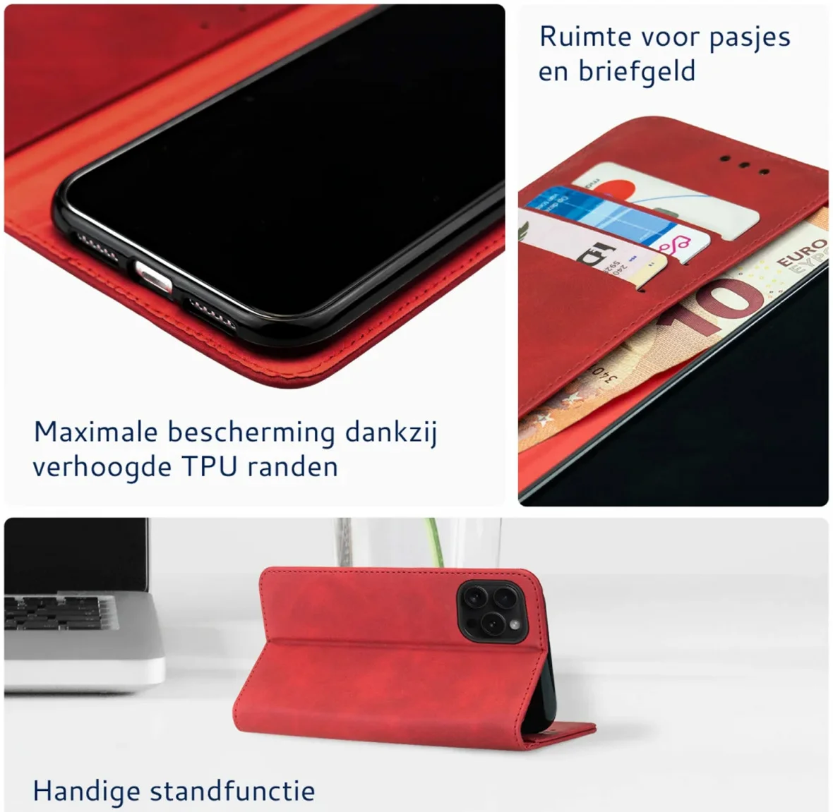 Rosso Element Apple iPhone 16 Pro Max Hoesje Book Case Wallet Rood afbeelding 5