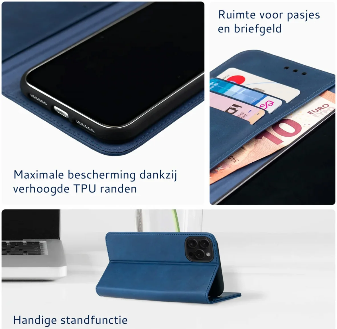 Rosso Element Apple iPhone 16 Pro Max Hoesje Book Case Wallet Blauw afbeelding 5