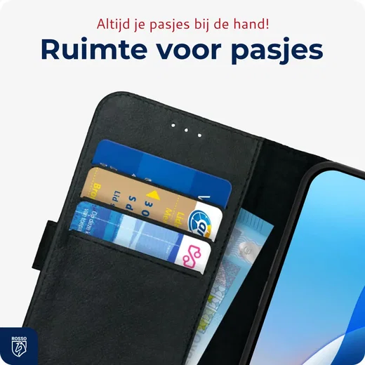 Rosso Deluxe Apple iPhone 16 Hoesje Echt Leer Book Case Zwart afbeelding 5