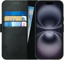 Rosso Deluxe Apple iPhone 16 Hoesje Echt Leer Book Case Zwart