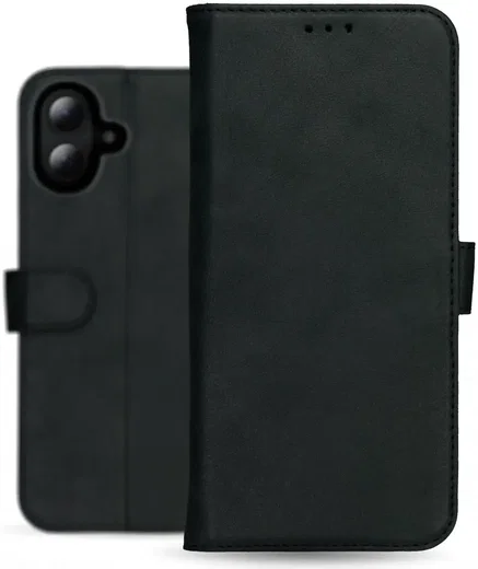 Rosso Deluxe Apple iPhone 16 Hoesje Echt Leer Book Case Zwart afbeelding 13