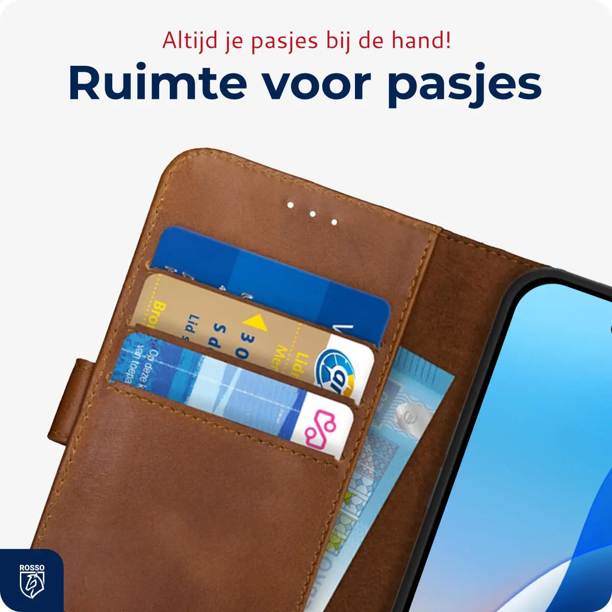 Rosso Deluxe Apple iPhone 16 Hoesje Echt Leer Book Case Bruin afbeelding 5