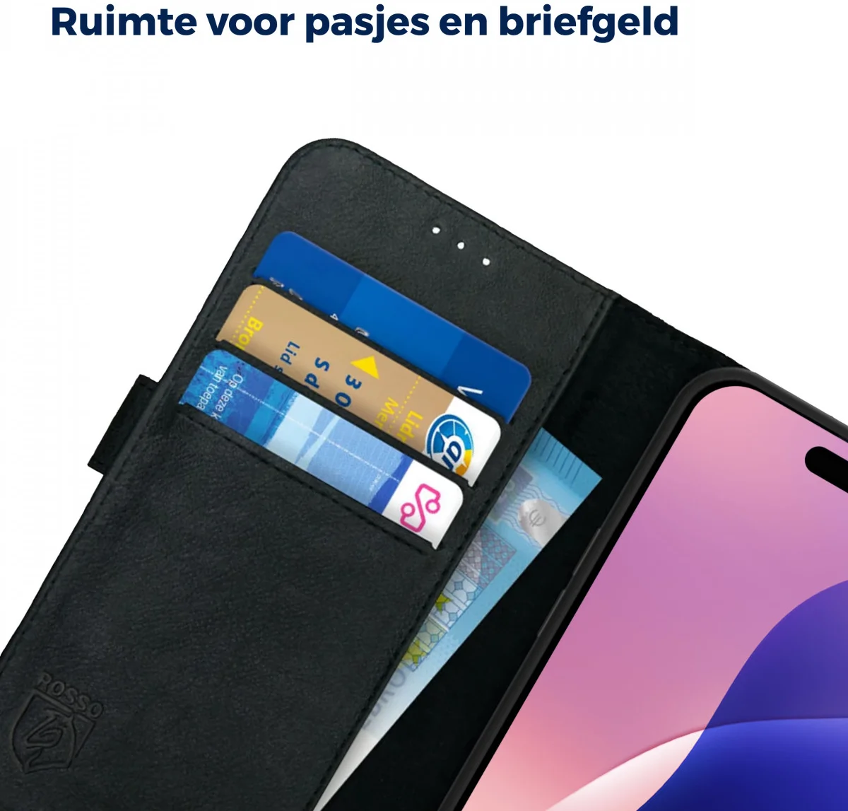 Rosso Deluxe Apple iPhone 16 Pro Hoesje Echt Leer Book Case Zwart afbeelding 5