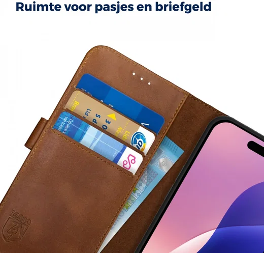 Rosso Deluxe Apple iPhone 16 Pro Hoesje Echt Leer Book Case Bruin afbeelding 6